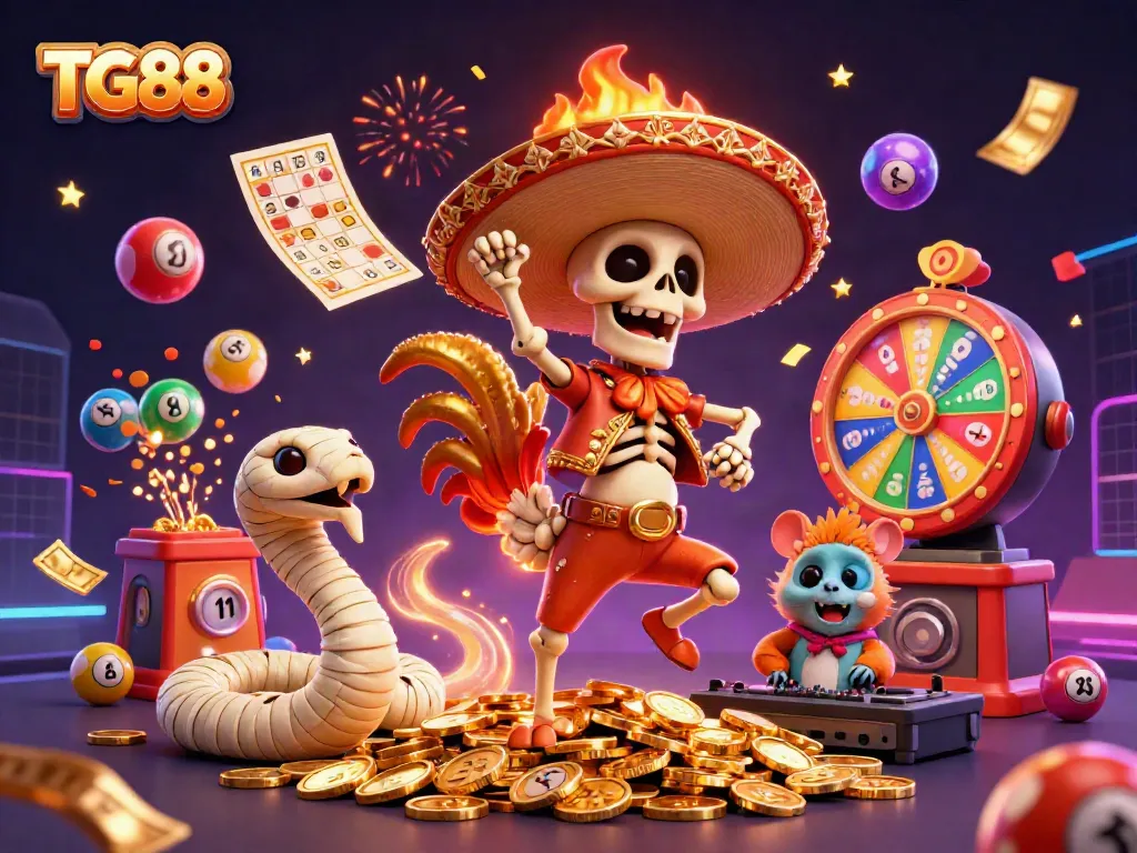 Engage with TG88's vibrant casino magic featuring animated characters and lively game elements.