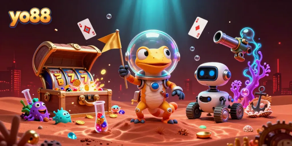 Experience thrilling adventures in yo88 as a Martian gecko discovers a buried casino paradise!