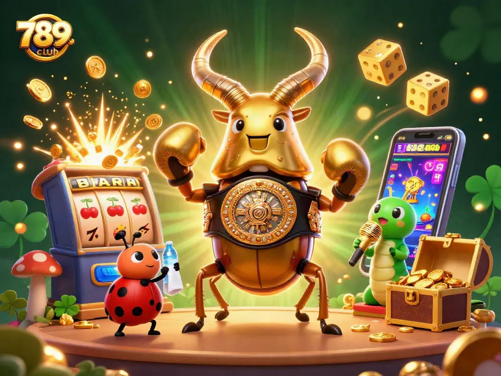 Play thrilling games at 789club with our vibrant casino illustration featuring exciting 3D elements and characters.