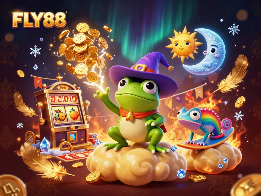 Experience the thrill of FLY88 casino with a vibrant, interactive scene showcasing characters and gaming elements.