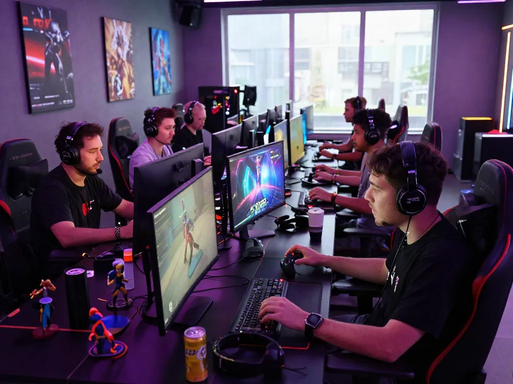 Engaged gamers in a vibrant istana404 online gaming environment, showcasing teamwork and excitement.