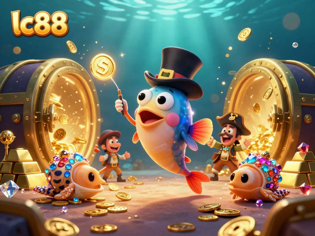 Experience lc88's thrilling adventure with a glowing anglerfish and treasure-laden friends