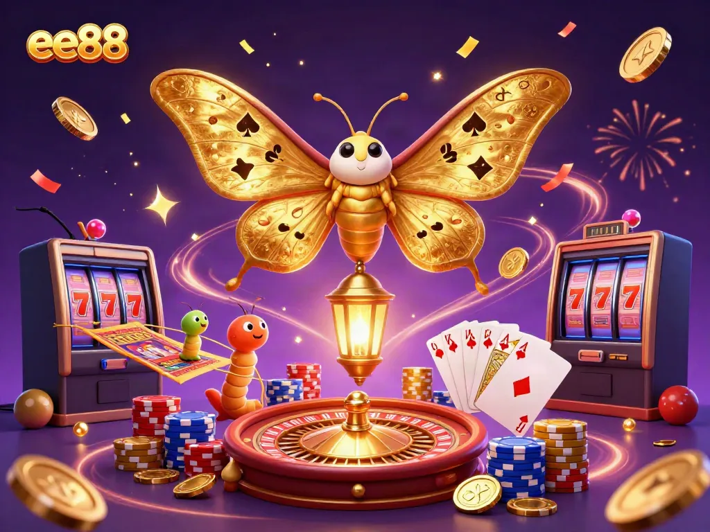 Experience classic casino excitement with the ee88 brand, surrounded by golden gaming elements.