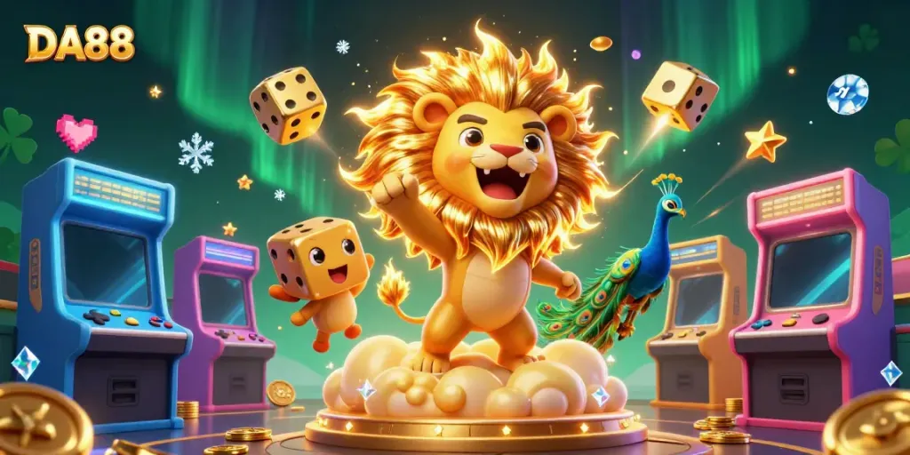 Experience the thrill of DA88 gaming with vibrant 3D characters and rich casino elements.
