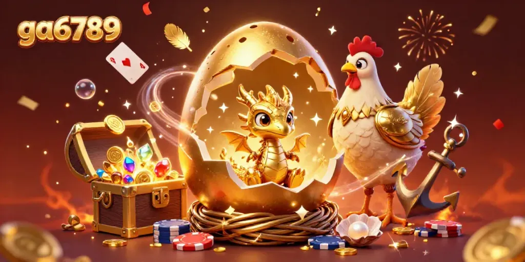 Engage with the dynamic world of ga6789 as a golden dragon emerges amidst vibrant gambling elements.